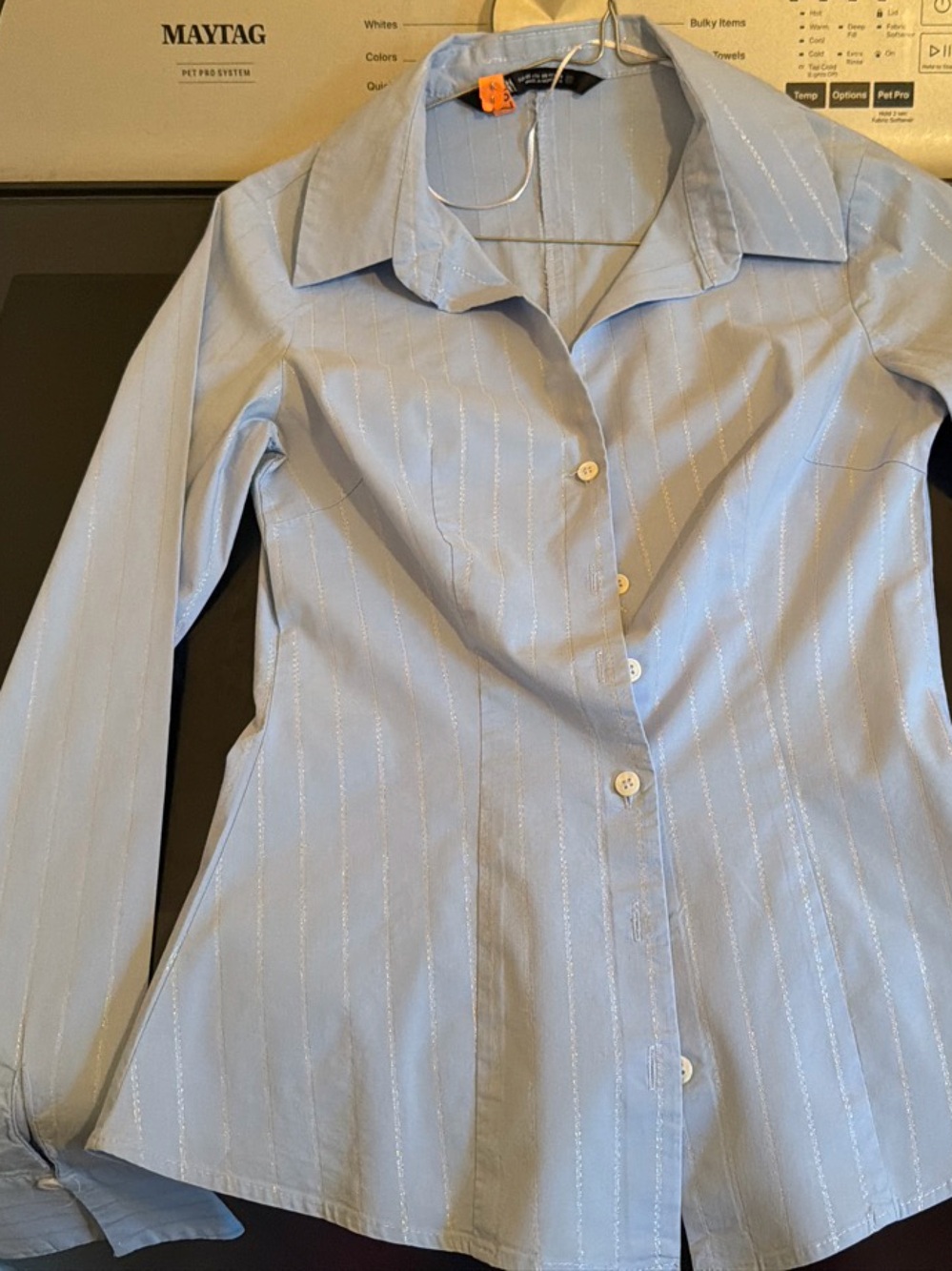 Women’s  Light Blue Striped Button-Up Shirt